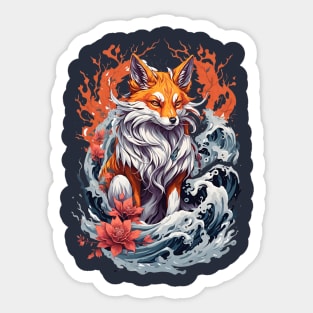 Kitsune fox, Japanese wave Sticker